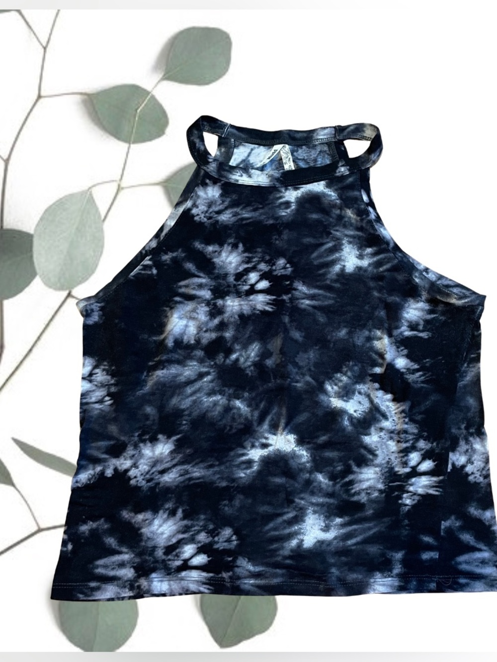 Black and Gray Tie-Dye Cutout Halter Top